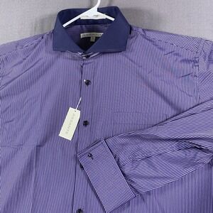 Assante Shirt Mens 19 Purple Striped Button Down Long Sleeve‎ Dress Pocket NWT